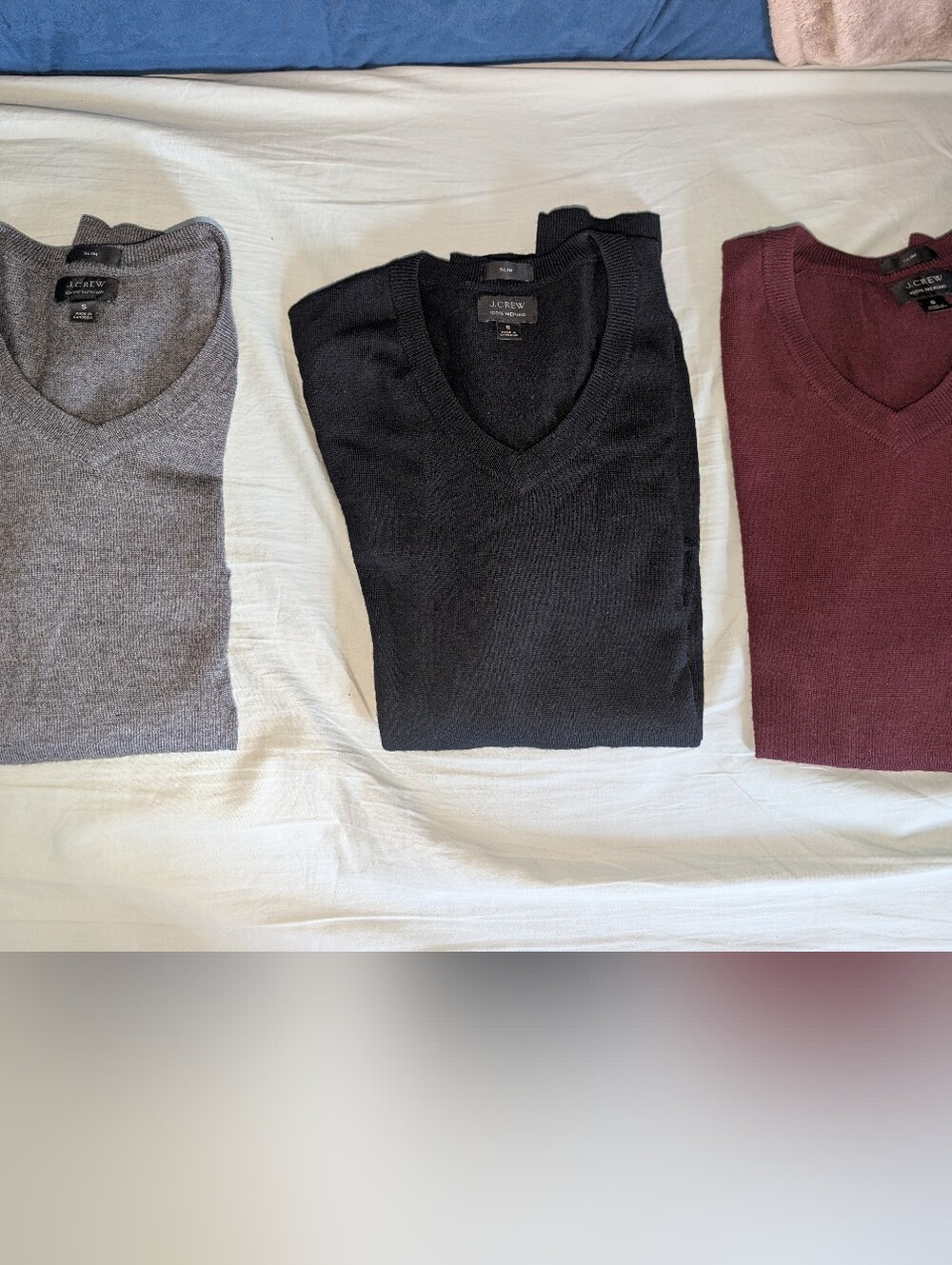 Three V-Neck Sweaters - Burgundy, Black, Gray
